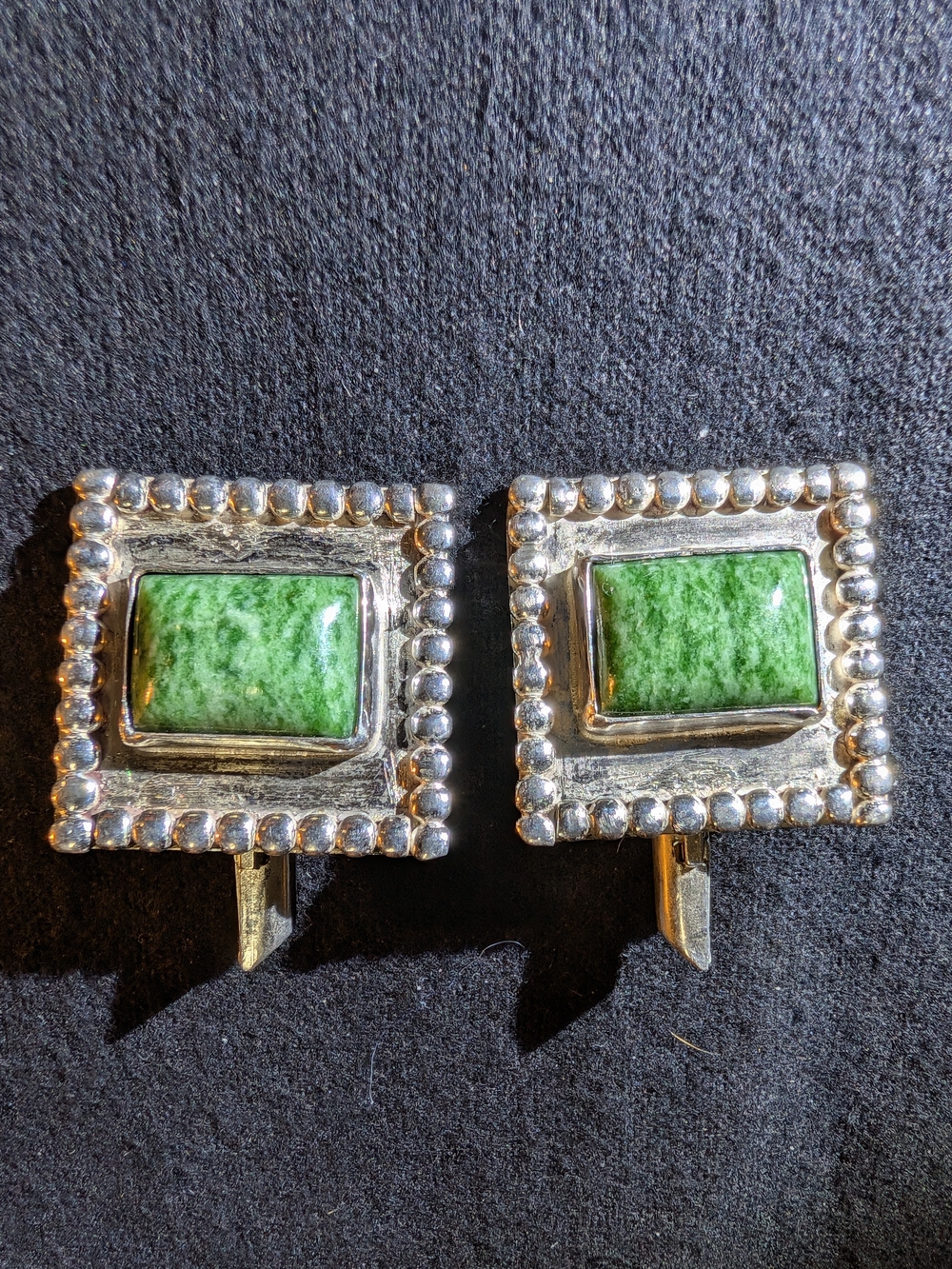 Vintage Sterling Silver Square Cabochon Stone Cufflinks 22 Grams! VG+ / Oldak